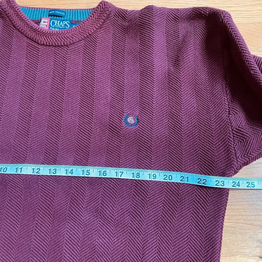 Vtg Chaps Ralph Lauren Herringbone Cotton Pullover Crewneck Sweater XL Burgundy